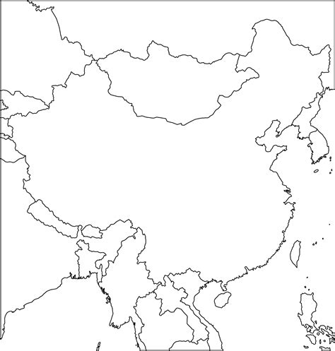 landkarte von china nur die konturen und grenzen unbeschriftet