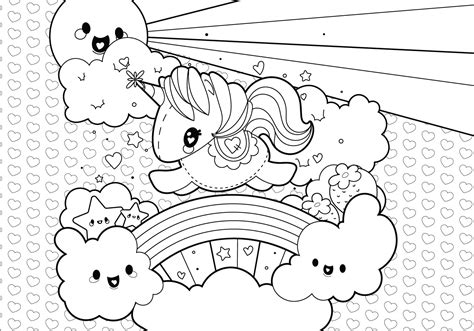 rainbow unicorn scene coloring page   vector art stock