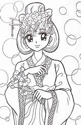 Kimono Divyajanani Colorir sketch template