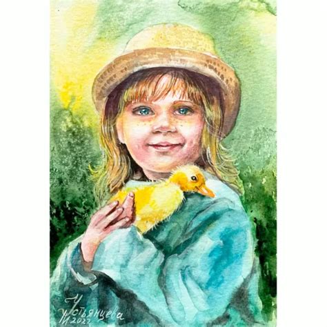 watercolor painting original art child girl childhood kid children