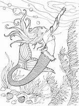 Mermaid Mermaids Sirenas Sirene Dover Colouring Everfreecoloring Dragonflytreasure sketch template