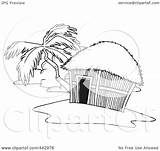 Hut Outline Cartoon Tropical Island Tiki Huts Clipart Toonaday Royalty Illustration Pages Rf Clip Colouring Desi sketch template