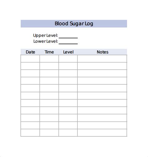 monthly blood sugar log template business