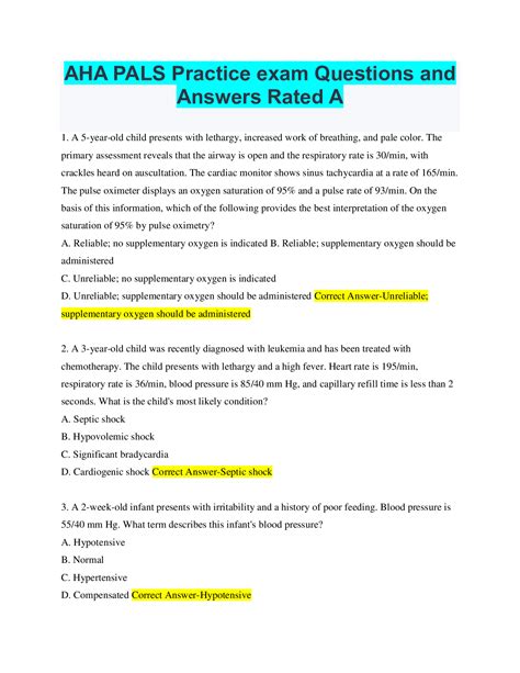 aha pals practice exam questions  answers rated  browsegrades