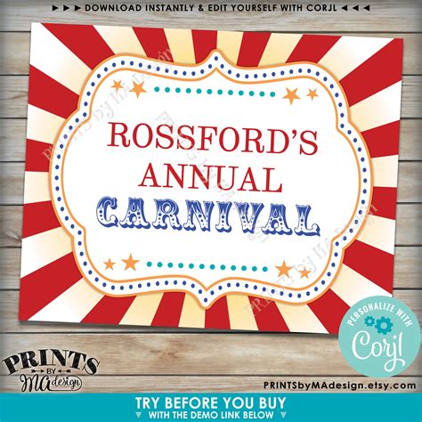 editable carnival signs circus theme birthday party
