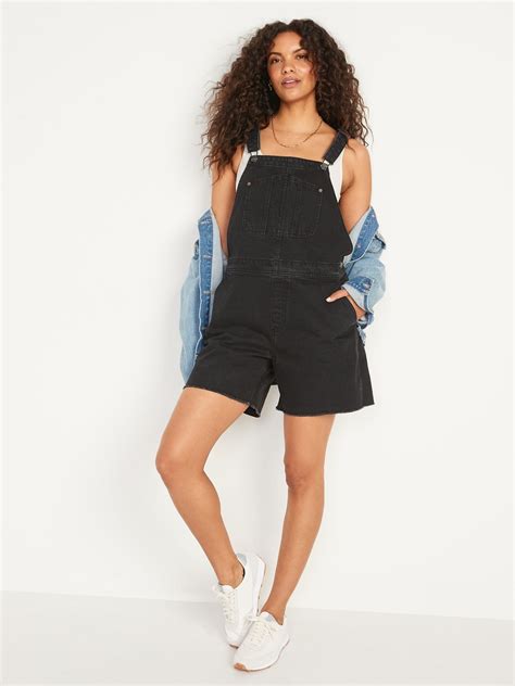 slouchy straight black wash cut off non stretch jean short overalls for