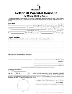 printable letter  consent  travel   minor child forms