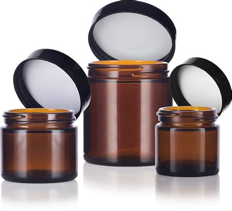piece amber glass straight sided jar multi size set includes   oz   oz    oz