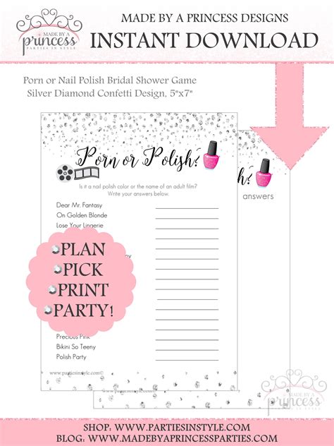 porn or nail polish bridal shower game instant download silver