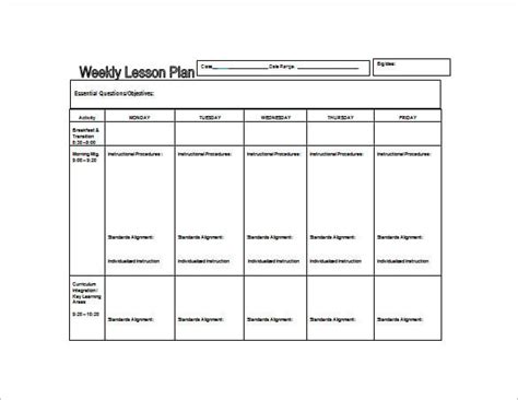 weekly lesson plan template   word excel  format