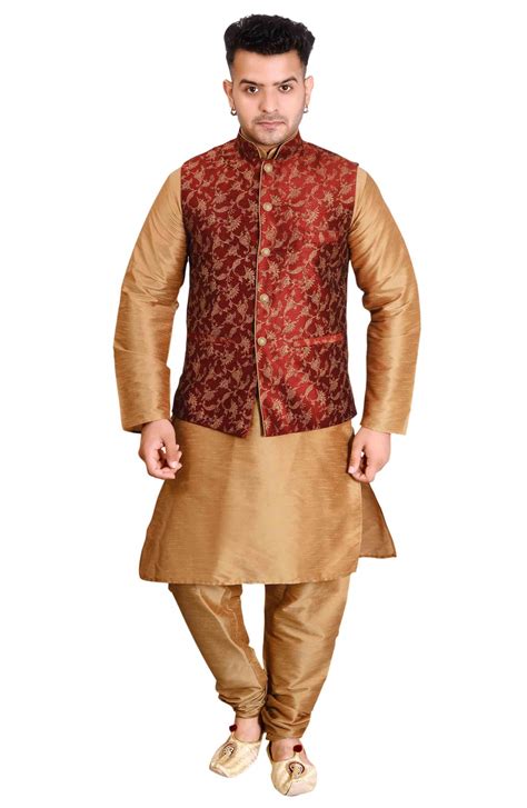 Men S Punjabi Wedding Mehendi Ceremony Printed Waistcoat Jacket Vest 1018