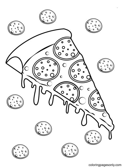 pizza  pepperoni toppings  oozing melted cheese coloring page