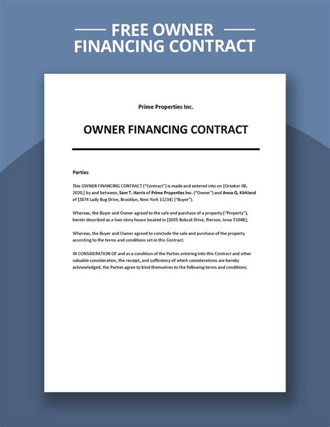 owner financing contract template  word pages google docs