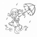 Rain Coloring Girl Pages Outline Weather Drawing Jumping Cartoon Printable Playing 30seconds Kids Vector Print Umbrella sketch template