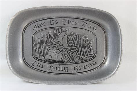 vintage wilton pewter bread plate give us this day our daily bread by