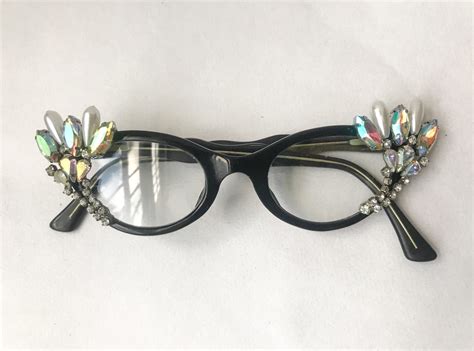 rhinestone cat eye glasses vintage 1960s cat eye glasses smiley art