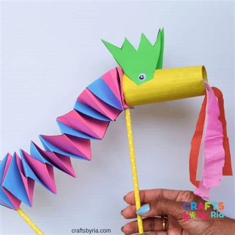 easy paper dragon puppet craft   craft template crafts  ria