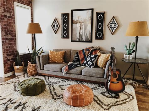 earthy tones decorationinterieurerecuperation bohemian living room decor grey couch living