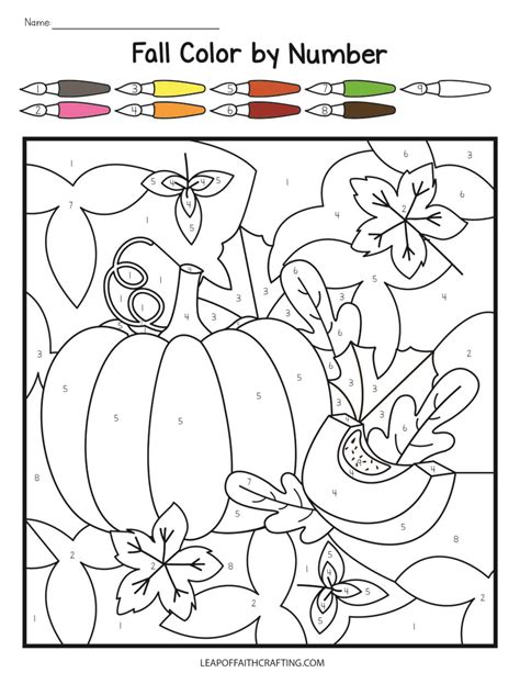 fall color  number coloring pages printable