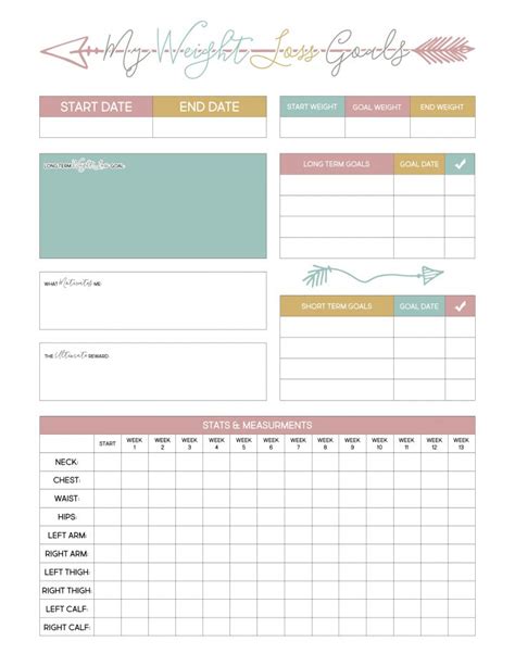weight loss planner printable  cottage market
