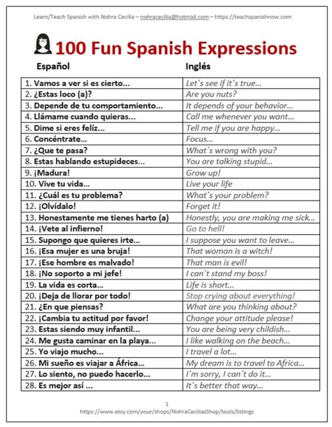 100 Fun Spanish Phrases Etsy Uk