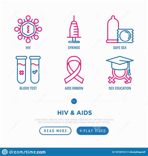Hiv And Aids Thin Line Icons Set Safe Sex Syringe Physical