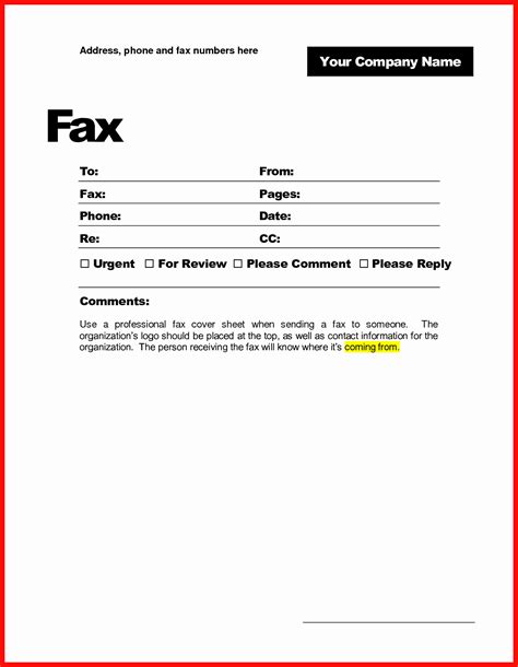fillable fax cover sheet template