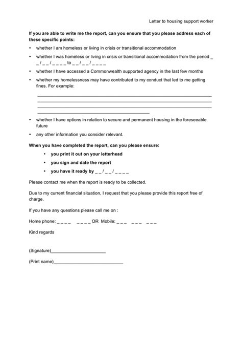 letter  housing support worker  word   formats page