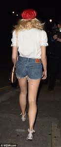 pixie lott teams a red beret with denim shorts after breakfast at