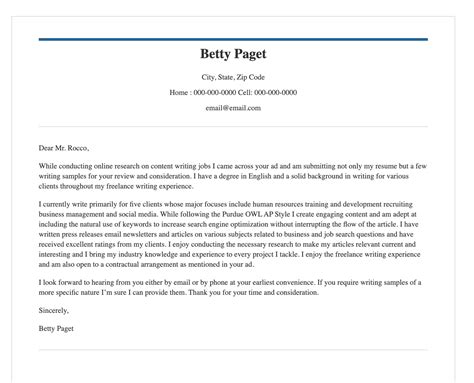 create  freelance writer cover letter  works  examples