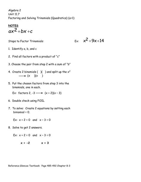 solving quadratic equations  factoring worksheet answers algebra