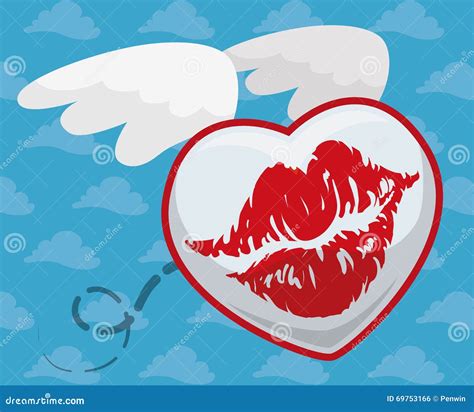 air kiss wings  lips seductive mouth colorful vector illustration isolated white