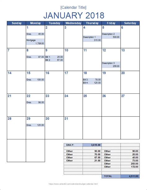monthly budget calendar  vertexcom budget