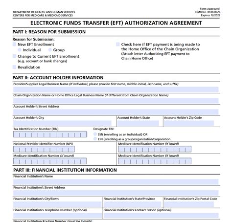 cms  electronic funds transfer eft authorization agreement forms