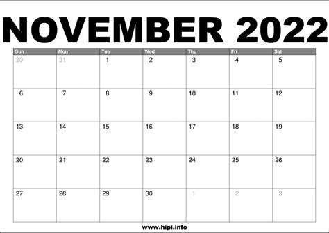 november  printable calendars november  calendar