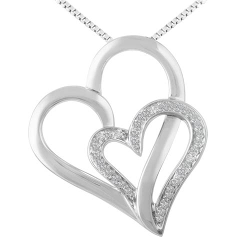 sterling silver diamond accent double heart pendant diamond heart pendants jewelry watches