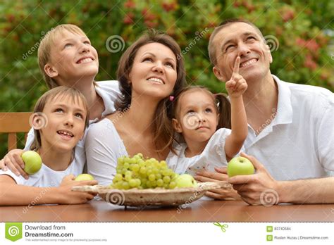family eating fruits outdoors stock photo image  food mother