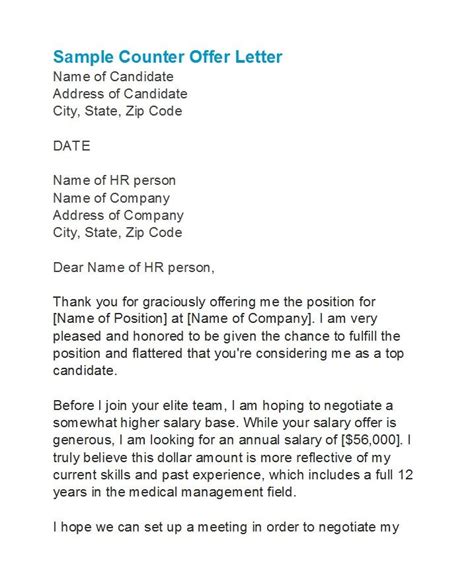 counter offer salary negotiation letter sample pertaining