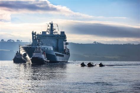 Royal Navy Warship And Support Ship Return Home To Plymouth After