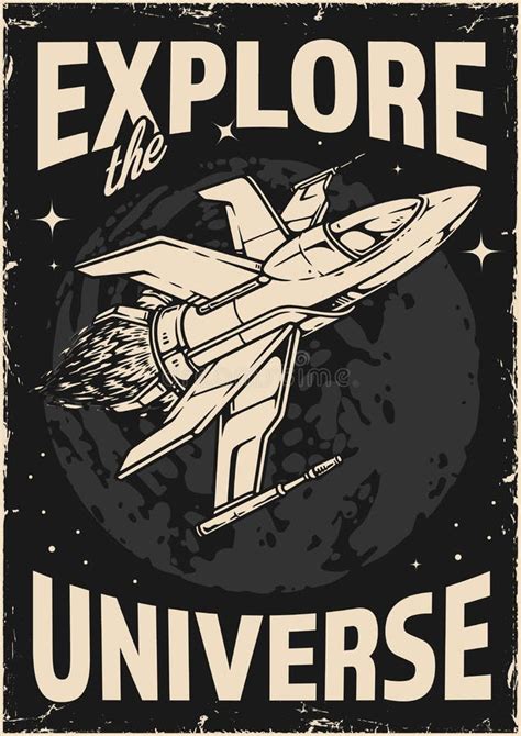 explore universe vintage poster monochrome stock vector illustration