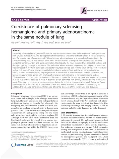 Pdf Coexistence Of Pulmonary Sclerosing Hemangioma And Primary
