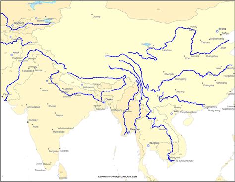 asia map  rivers