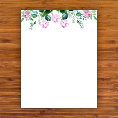 printable unlined stationery pink tulips   etsy