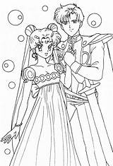 Coloring Prince Princess Serenity Endymion Sailormoon Moon Sailor Anime Thủy Thủ Trăng Mặt Lưu Crystal sketch template