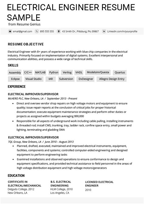 electrical engineer resume  template electrical engineer resume