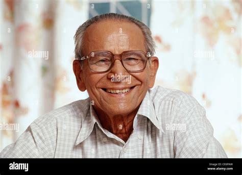 Indian Seniors Old Man Portrait Smiling Wearing Glasses India Asia
