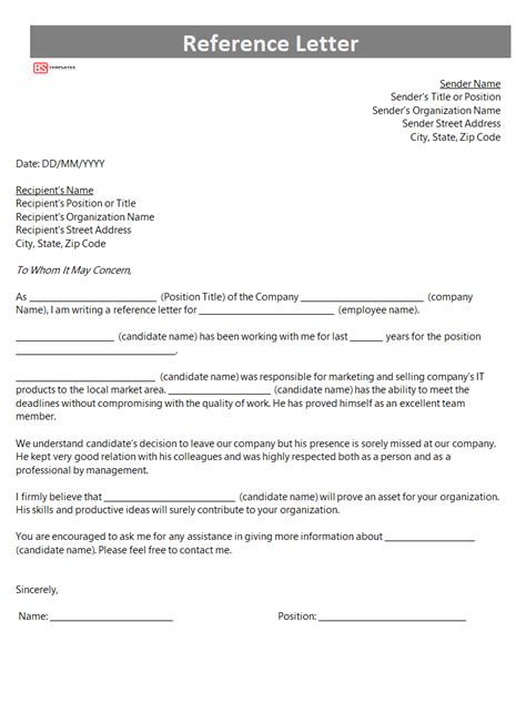 Free Reference Letter Template For Employment Sample Word