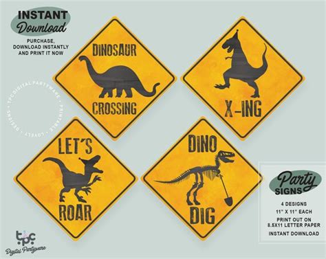 dinosaur birthday party signs printable dinosaur set   etsy
