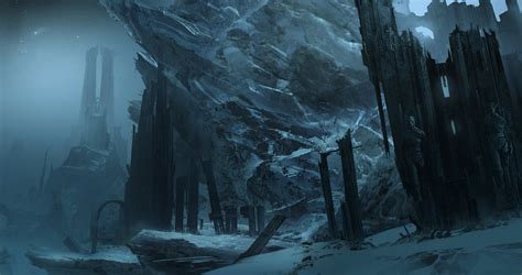 snow covered cave leading  hill digital art fantasy art ruin hd