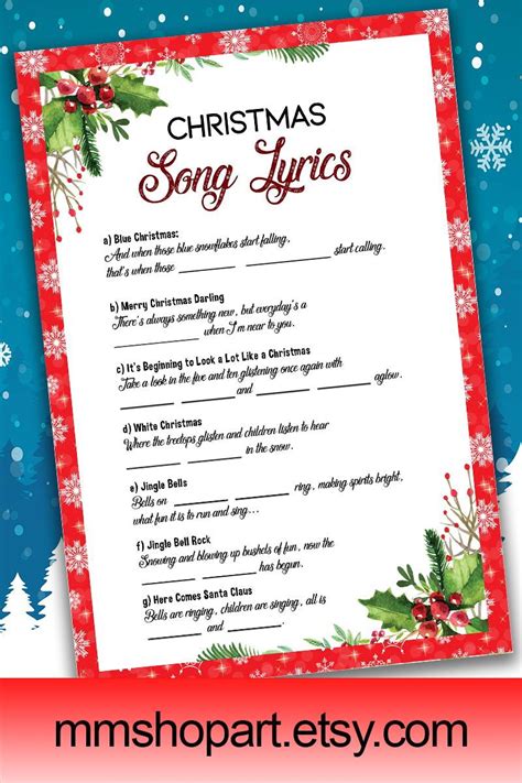 christmas song gameholiday party gameprintable christmas etsy